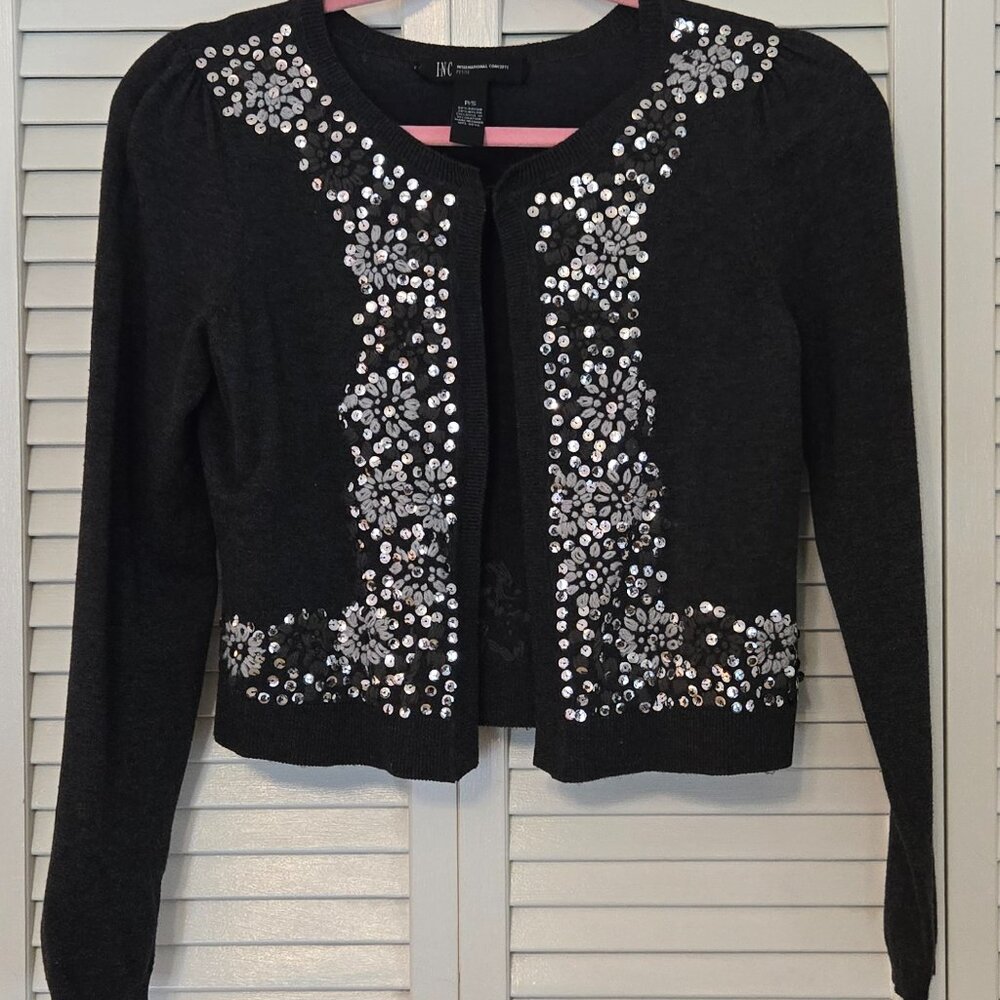 INC International Concepts Sequined Cropped Long-Sleeved Cardigan/Shrug - PS